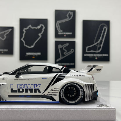 BBA MODEL 1/18 Nissan GTR 35GT-RR Blue and White Limited Edition Model Car