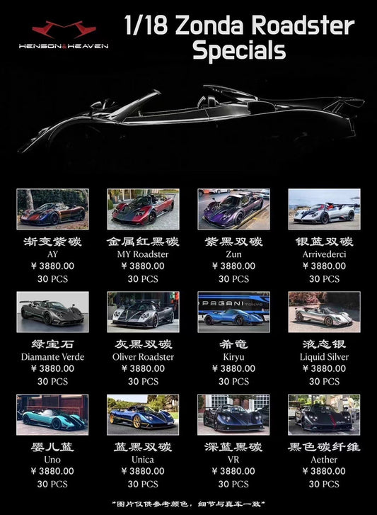 pre-sell HH Model 1/18 Pagani Zonda roadster limited edition car model ornaments