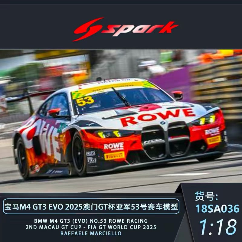 SPARK 1/18 2025 Macau GT Cup Runner-up BMW M4 GT3 EVO Resin Model 18SA036
