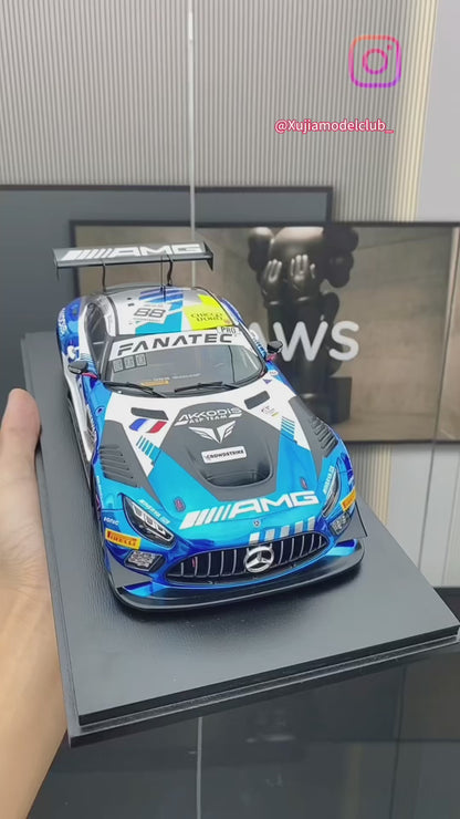 SPARK 1/18 Mercedes-Benz AMG GT3 Akkodis ASP Team 2023 Spa Endurance Race Runner-up No. 88 Blue Paint Simulation Car Model Ornament